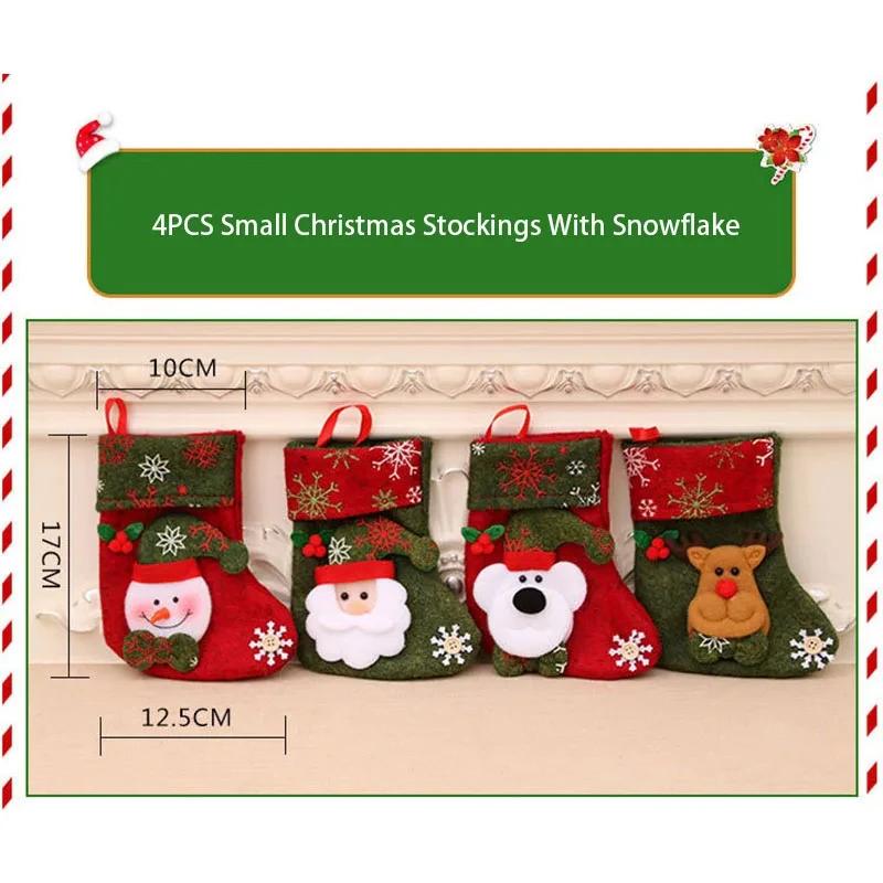 3/4Pcs Christmas Stockings Santa Snowman Hanging Xmas Tree Socks Ornaments Christmas Decor For Home New Year Candy Navidad Gift