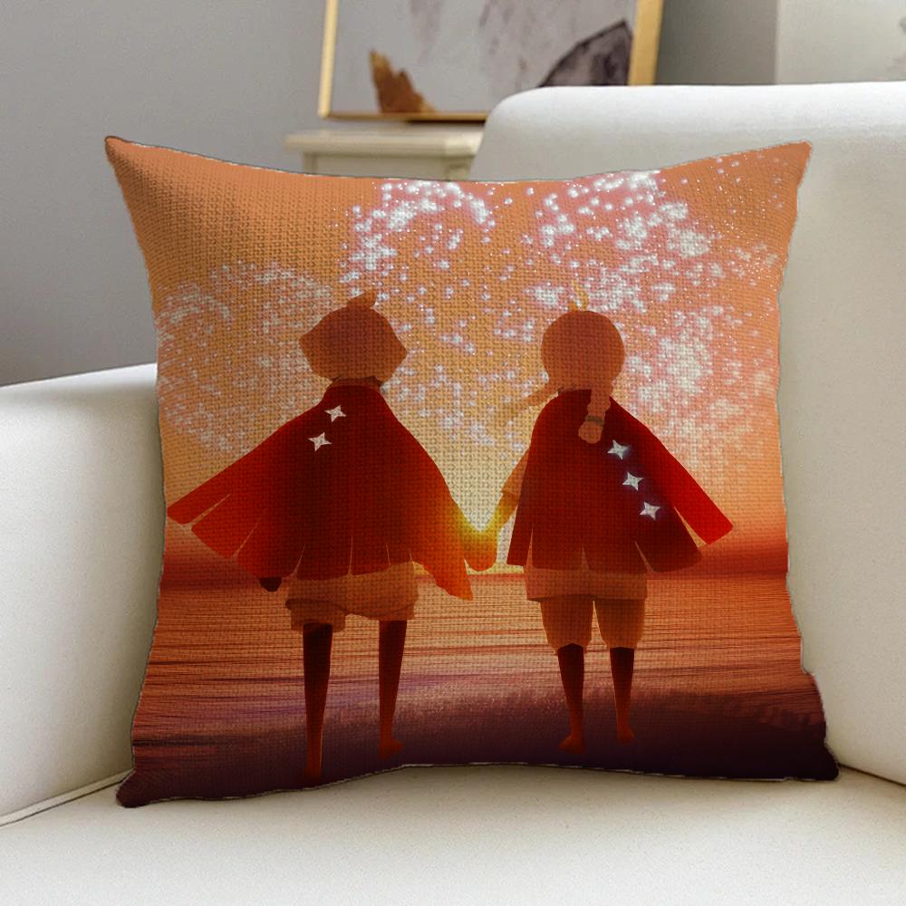 Cushion Cover Cushion Cover Pillowcase, Anti-Mite Invisible Zipper, Linen Sofa Cushion S-Sky C-Children Of The L-Light