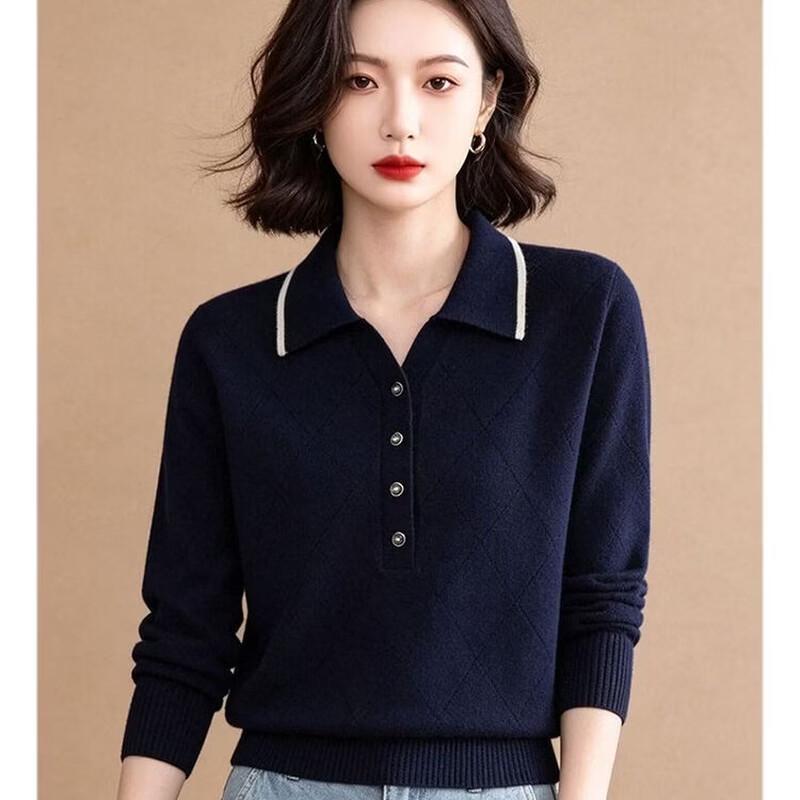 EST+II Diamond Jacquard Polo Collar Long-Sleeve Knit Sweater
