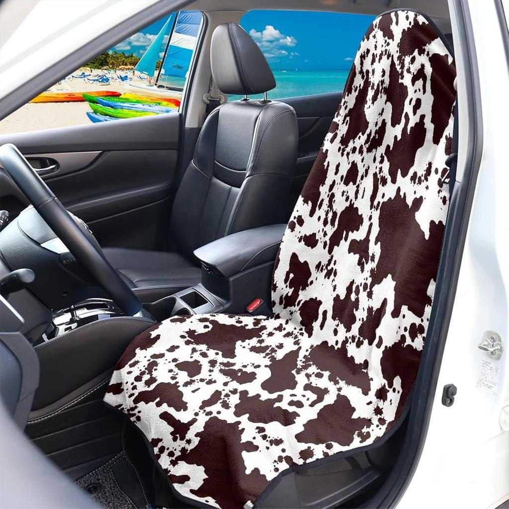 Brown Cow Print Sweat Towel Car Seat Cover Universal Non-Slip for Car Truck SUV Seat,1 Pack,Easy to Install and Washable