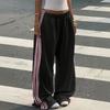 Women's Spliced Ribbon Wide Leg Sweatpants Casual Streetwear Track Pants for Everyday Wear