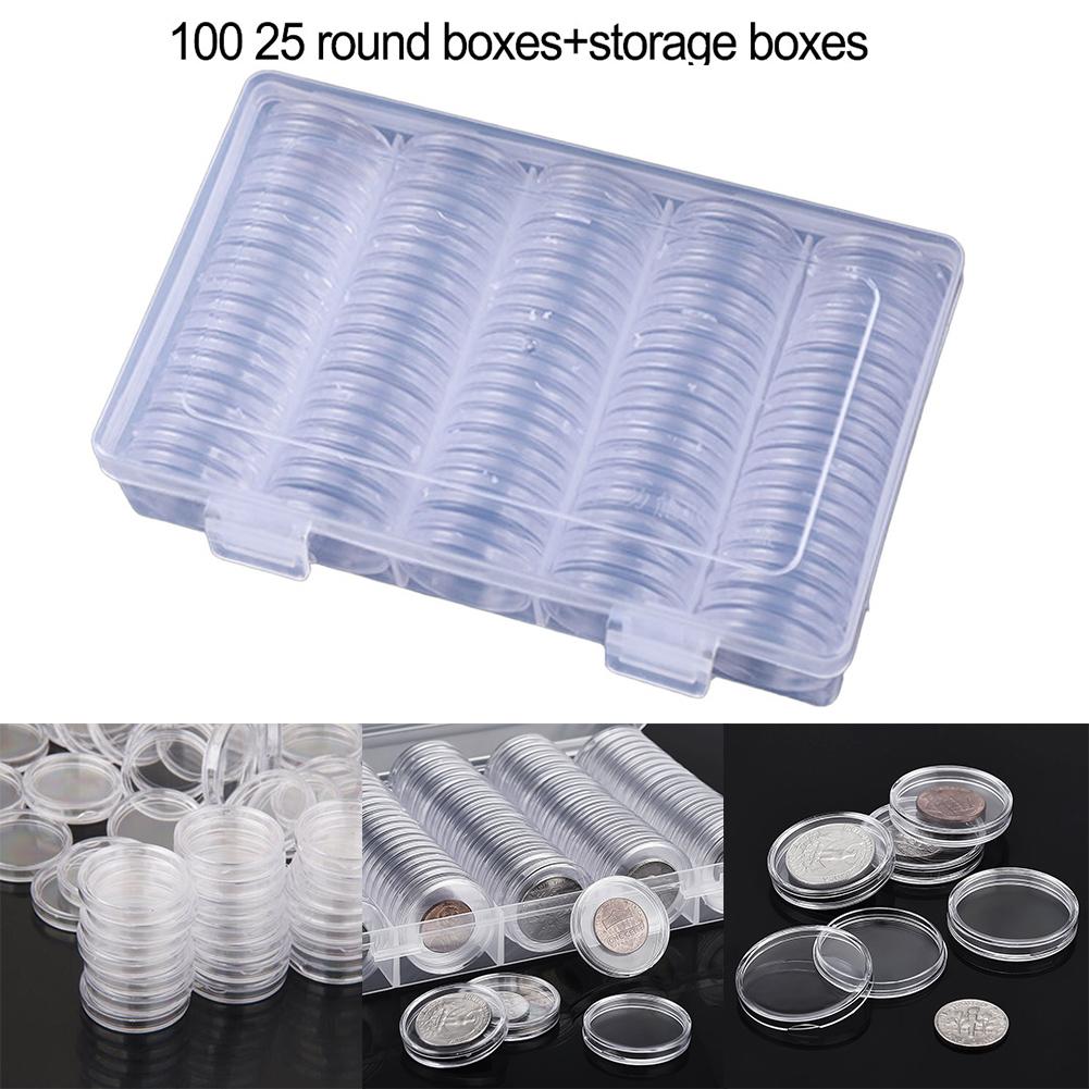 100pcs 25mm Round Coin Capsule Holders with Storage Box for Copper Silver Gold and Commemorative Protection and Display