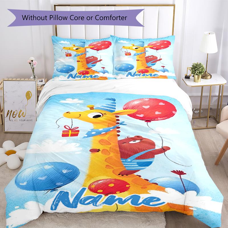 3pcs Custom Name Giraffe Bedding Set Duvet Cover Closure Includes 1 Duvet Cover & 2 Pillowcases, Soft and Comfortable for All Seasons.