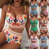 Women's High Waist U-Line Bikini Set Floral Print Swimsuit Cross Back Swimming
