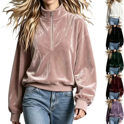 Top Casual da Donna in Velluto con Collo Alto Manica Lunga Vestibilità Larga