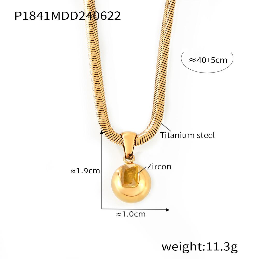 316L Stainless Steel Snake Bone Chain Necklace for Women Fashion Colorful Zircon Ball 18K Gold Plated Pendant Necklace Zircon