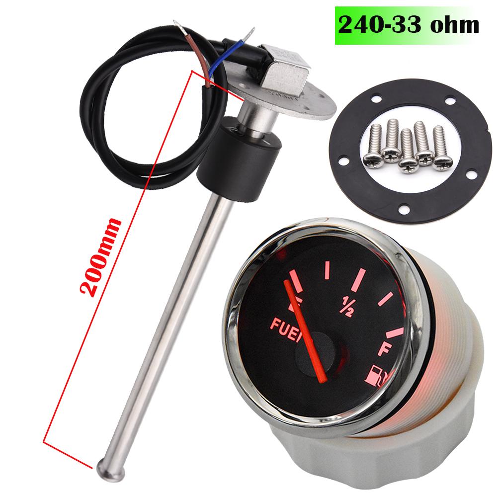 150-600mm Stainless Steel Marine Fuel Level Gauge Sensor Fit Boat Car Fuel Level Gauge 240-33ohm with Red Backlight Customized