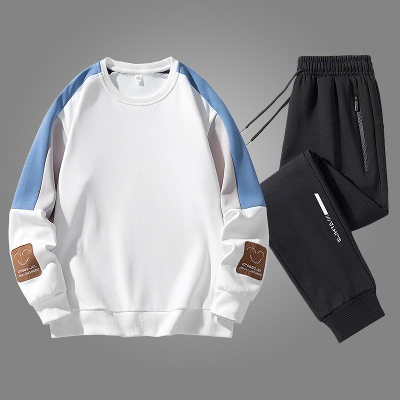 

Spring and Autumn Leisure Sports Set Men s Round Neck Hoodie Two Piece Set XXXXXL белый