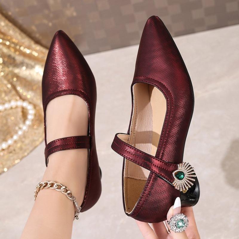 

New Style Shoes From Baotou: Pointed-toe High-heeled Flip-flops for Women 35 бордовый