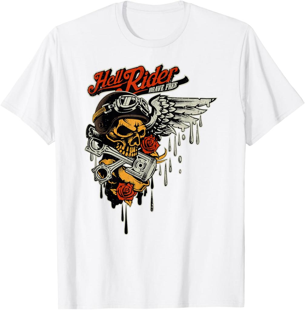 Retro Hell Rider Skull Biker Chopper Motorcycle TShirt 100 Cotton ONeck Short Sleeve Summer Casual Mens Tshirt Streetwear