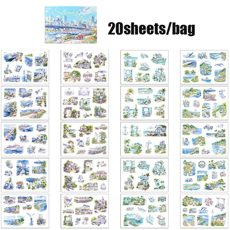 20sheets/bag Four Seasons Wind Series Large Size Sticker Book Hand Account Landscape for Office Sticker Desktop Diary Decoration