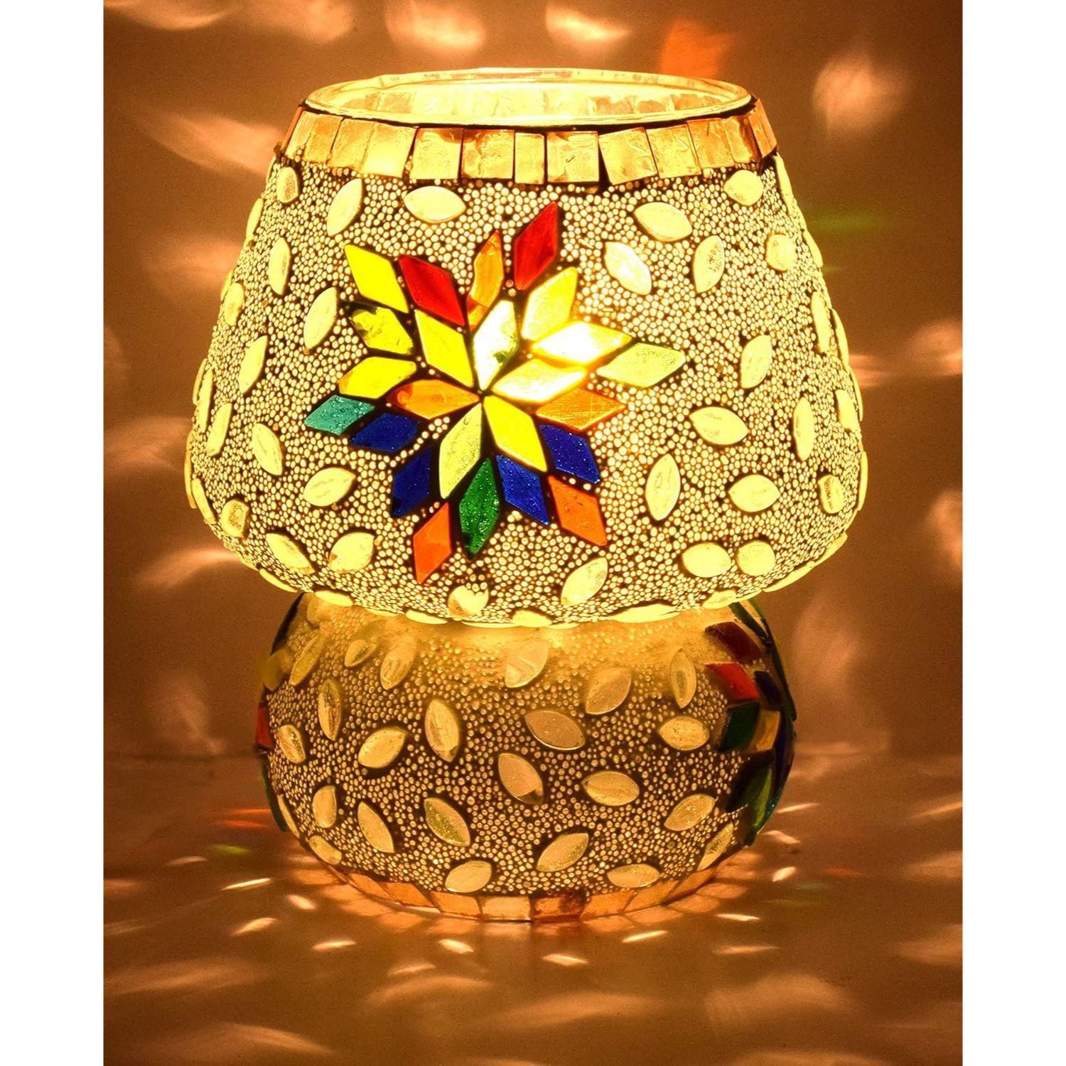 

Мозаичная стеклянная лампа в форме гриба для украшения дома/офиса/фестиваля (Лампочка в комплект не входит.) (17 см)