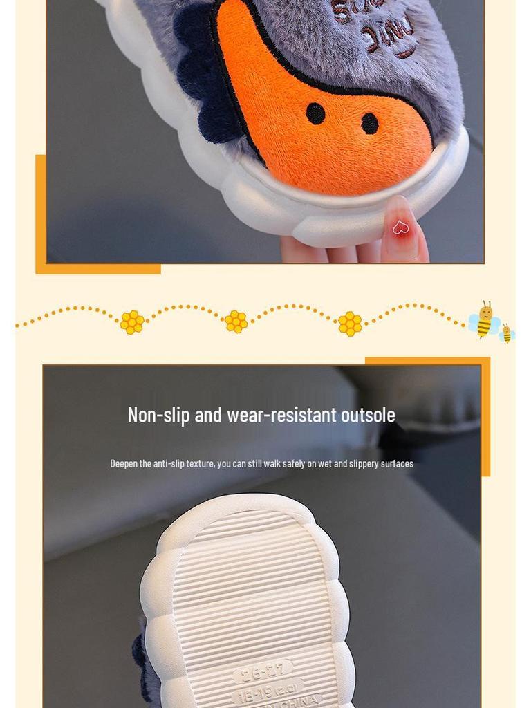 Children's Winter Cotton Slippers: Warm Plush, Non-slip Thick Sole, Cute for Boys & Girls, Small To Medium Sizes