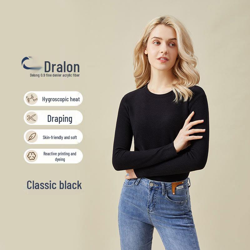 

Женский утолщенный термовелюровый топ - Круглый вырез, Антибактериальный, Для ношения на улице, Осень/Зима L 115-135 lbs