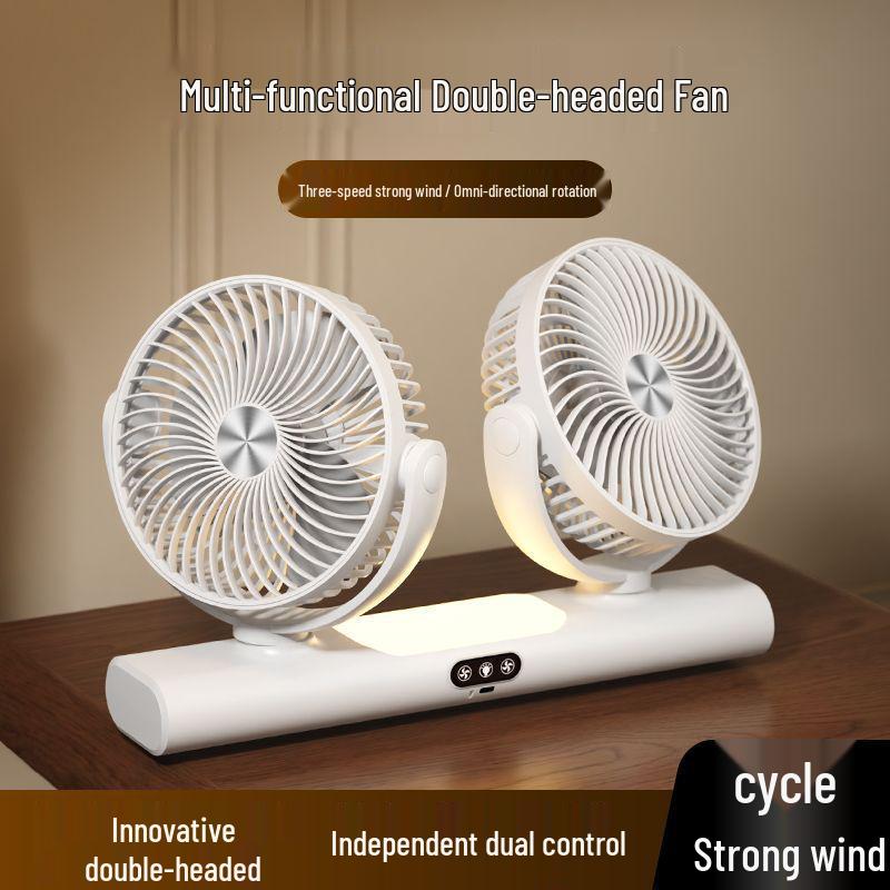 Dual Head Multi-functional Desktop Fan with Light for Home, Office, or Dorm Desktop Dual-Head Fan