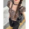 Leopard Print Square Neck Puff Sleeve Women's Sexy Slimming Top - Spring 2025 Collection