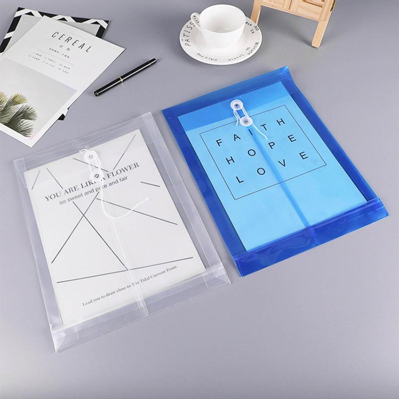 12Pcs A4 File Folders with String Lock Office File Bags Waterproof PP File Wallet Clear Document Folder for Adult Office
