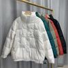 Femei, toamnă iarnă, jachetă albă din puf de rață, haină căptușită, guler scurt, mânecă completă, buzunar cu fermoar, vrac, îngroșare, culoare solidă