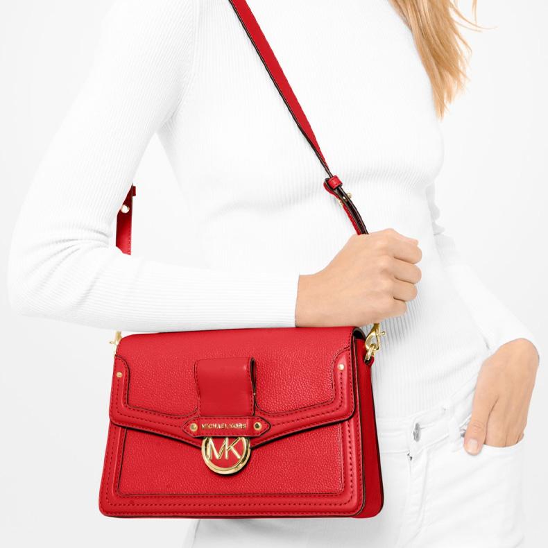 New MICHAEL KORS Jessie Leather Crossbody Bag, Shoulder Bag Medium Women's Red 30F9GI6L2L-BRIGHT-RED