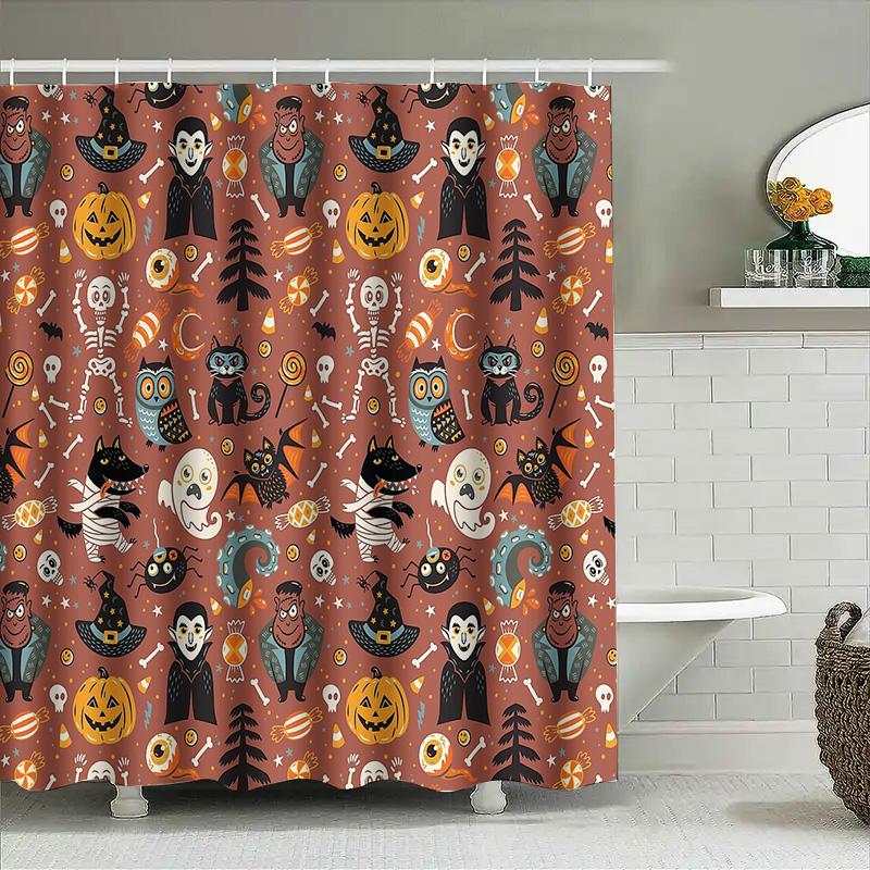 Spooky Halloween Shower Curtain Gothic Skull Bats Pumpkin Home Decor Bathroom Set