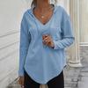 New Women's V-Neck Waffle Knit Hoodie, Drawstring Pocket Pullover with Long Sleeves, Casual & Sporty Lounge Top for Daily Wear