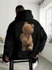 Simple Trend Street-style Men's Hooded Sweatshirt with Teddy Bear Print, Loose Fit for Streetwear,suitable for Autumn and Winter