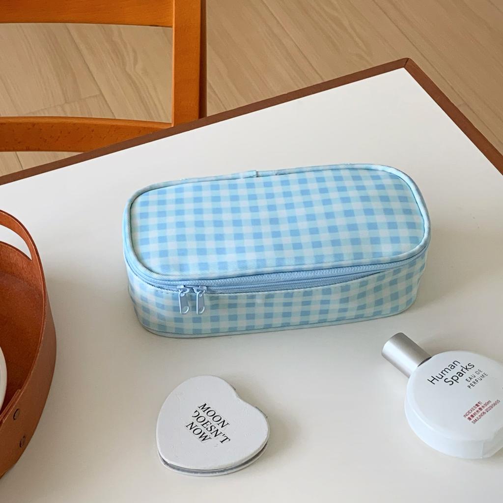 New Red Plaid Cosmetic Bag Women's Large-capacity Portable Travel Toilet Bag Cosmetics Portable Storage Bag