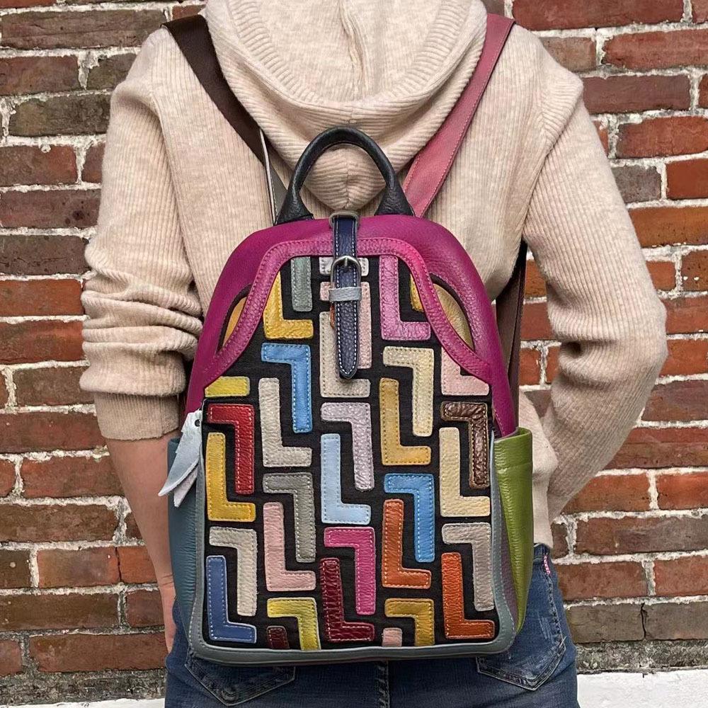 Torby damskie, plecaki, torby codzienne damskie ze skóry łączonej ręcznie w kolorze Wind Retro