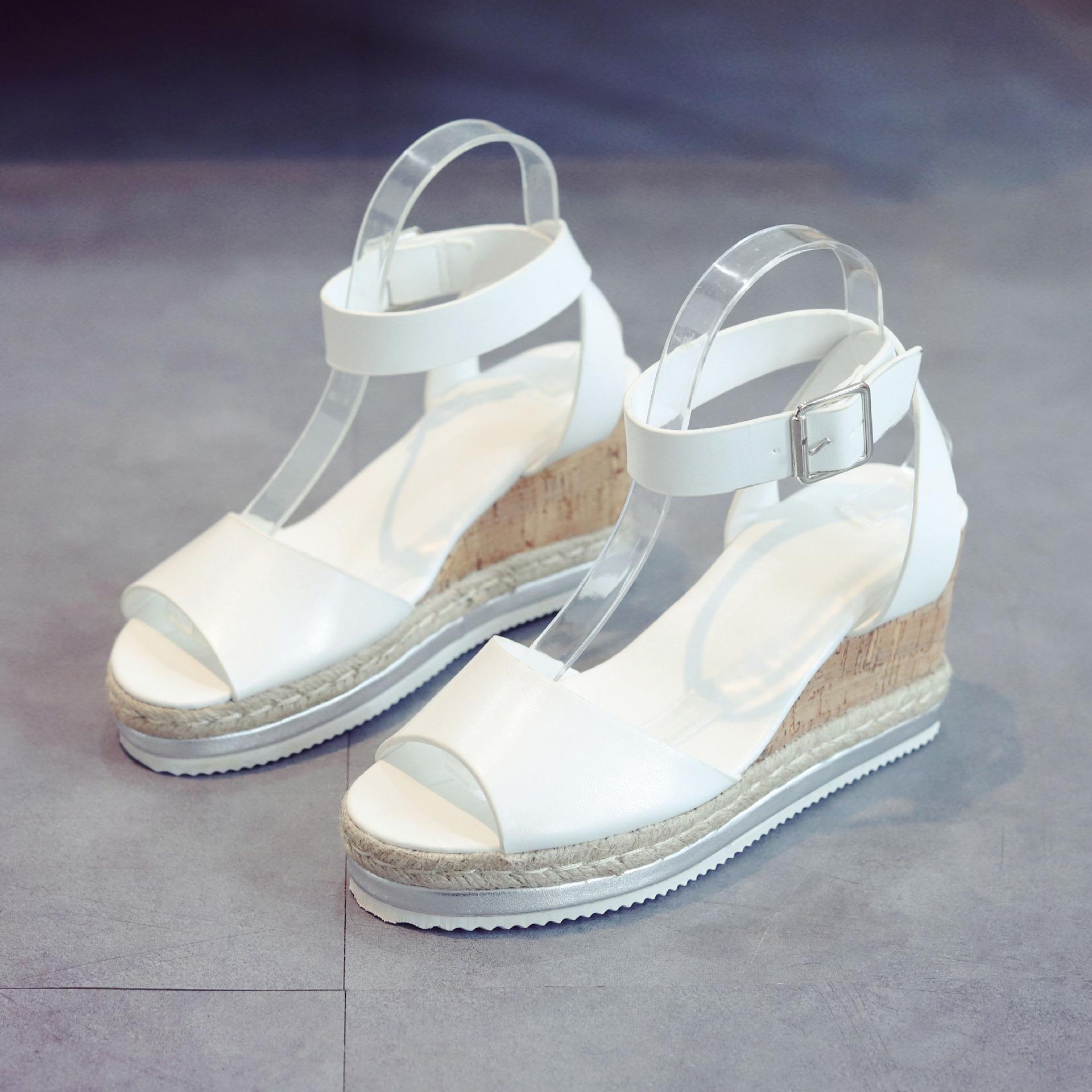 

2025 Ретро Босоножки с открытым носком и клиновидным каблуком больших размеров для женщин - Повседневный летний стиль с одной лямкой 40 белый