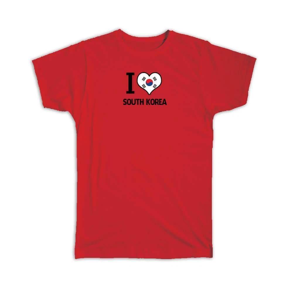 Gift T-Shirt : I Love South Korea Flag Heart Country Crest Korean Expat 3XL
