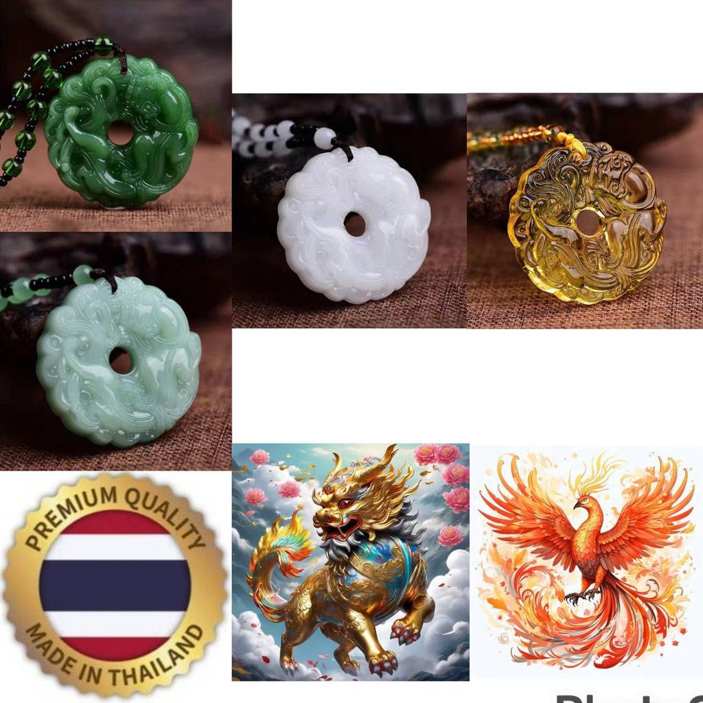 Chinese Amulet Artificial Jade Pixiu Phoenix Buddhist Retro Vintage Pendant Necklace Protect Charm Talisman Powerful Money Wealth Health Luck Jewelry