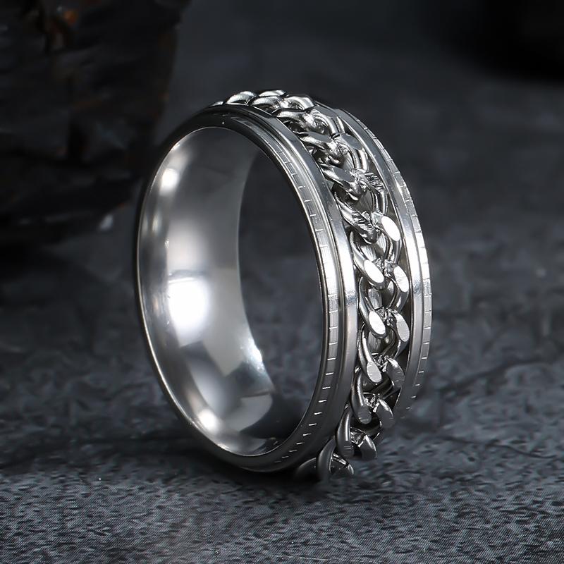 New In Metal Spinner Fidget Cool Rings for Men Stainless Steel Rotatable Chain Anxiety Relife Spinning Ring Anillo Antiestres