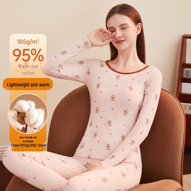 

DingGuagua Women s Cotton Antibacterial Round Neck Thermal Underwear Set XL (170)