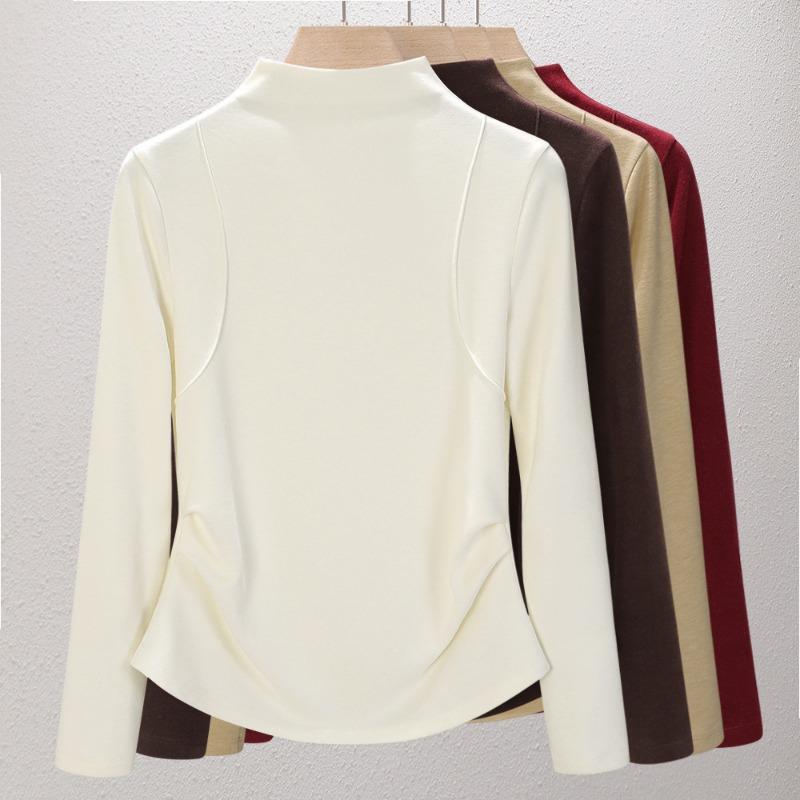 Mulberry Silk Wool Semi-turtleneck Bottoming Shirt Women's New Autumn and Winter Inner Warm Fleece Middle Neck Warm Top Winter
