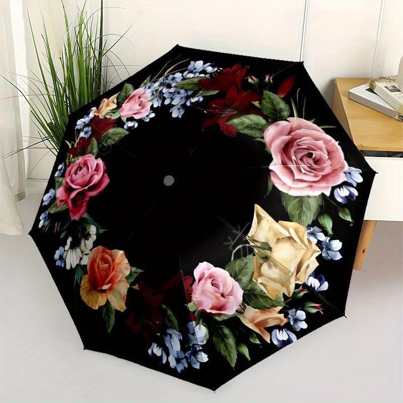 

Retro oil painting style wreath Umbrella 8-rib iron sturdy frame Ideal for outdoor use beach travel ideal present for four sea Iron&8K