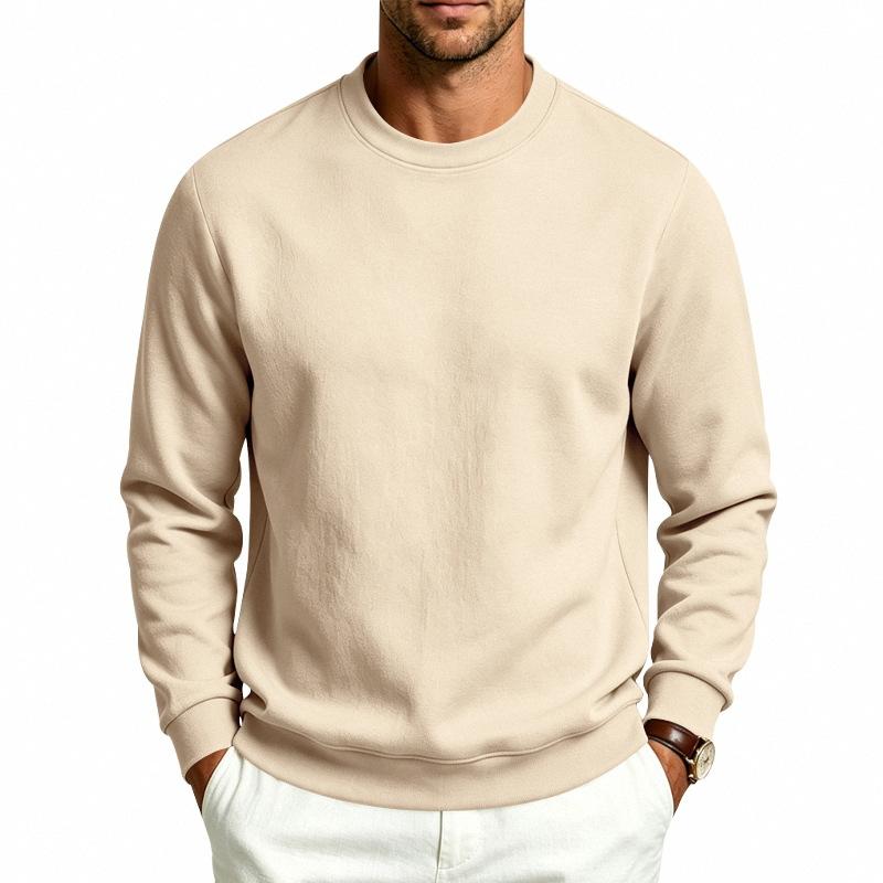 Autumn Winter Men Solid Color Crew Neck Sweatshirt Long Sleeve Loose Casual Daily Outdoor Pullover Sweatwear