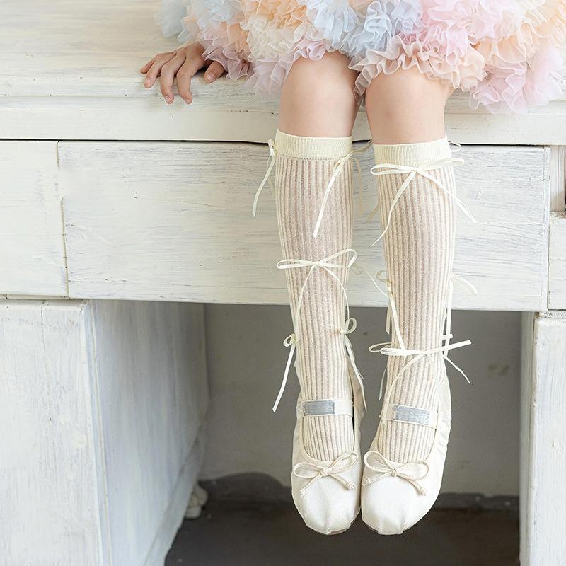 

Носки Принцессы-балерины для детей девочек прозрачные гольфы до колена с бантиками весенне-летние тонкие чулки для детей 4-12 лет one size жёлтый