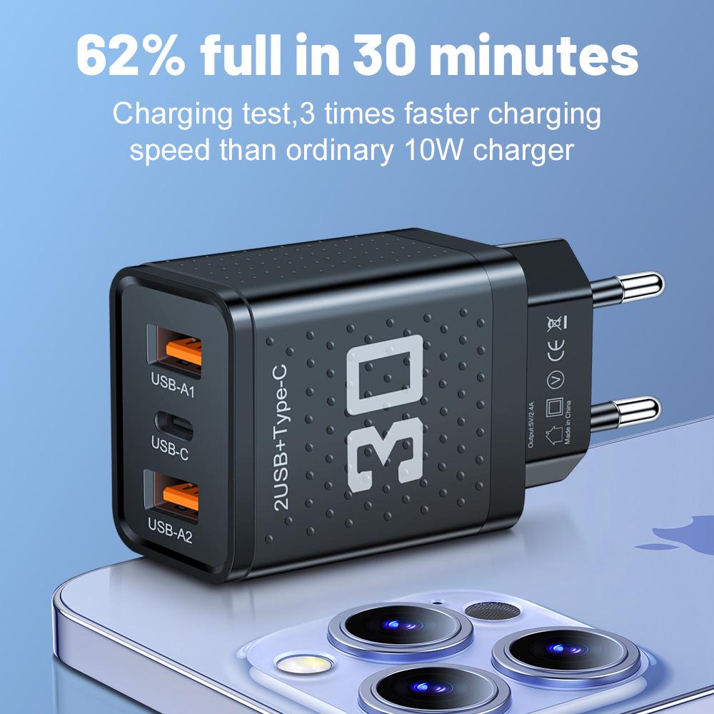 2.4A PD+2USB Travel Charger - US/EU/UK Plug