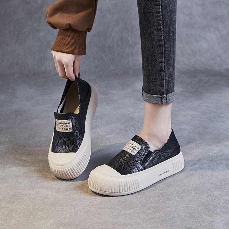 Mode GKTINOO 2025 Damen Loafer Klobige Plateau Slip On flache Schuhe Komfort Dicke Sohle Echtes Leder Akademischer Stil Lässige Loafer