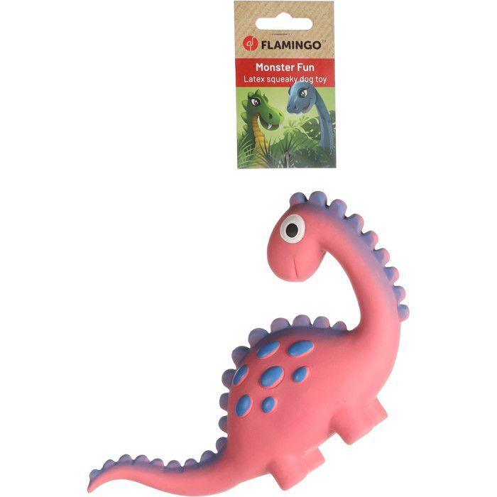 Jouet pour chien - FLAMINGO - Dinosaure rose - Latex - Hauteur 14.5 cm - Taille L