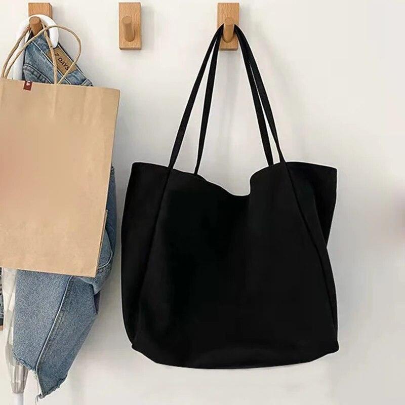 Large Capacity Canvas Fashion Shoulder Bag New Solid Color Top-handle Casual Tote Bag