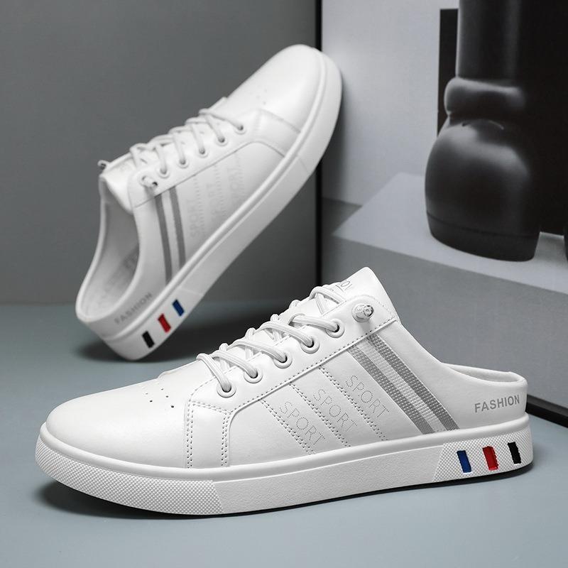 Extra large size men's shoes board shoes new half-tray low-top casual trend breathable little white shoes one pedal heel-free slippers