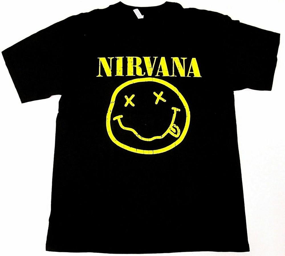NIRVANA Smiley Face Tour T-shirt Kurt Cobain Rock Tee Men s Black New Unisex T-Shirt S