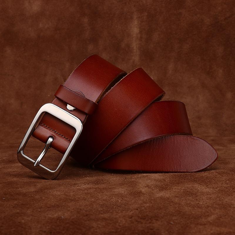 Whole First Layer Cowhide Cut Stainless Steel Buckle Belt Men'S Genuine Leather Youth Simple Casual Jeans Belt Men'S