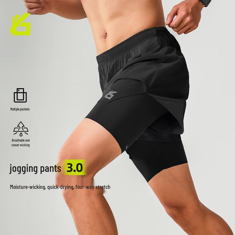 Yuebu Men s 2-in-1 Quick-Dry Running Shorts with Liner L