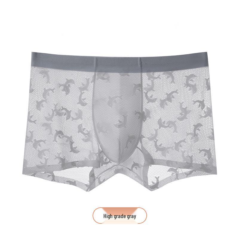 Dolphin Jacquard Lace Boxer Briefs with Antibacterial Camellia Scent, Hyaluronic Acid, and Breathable Ice Silk for Men