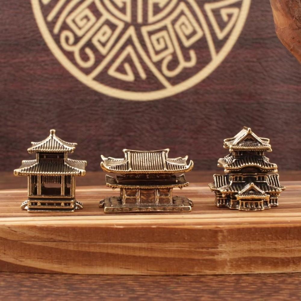 Retro Mosiądz Mikro Krajobraz Chińska Skałka Starożytny Pawilon Starożytna Architektura Model Miniaturowy Dekoracja Zbiornika na Ryby Bonsai
