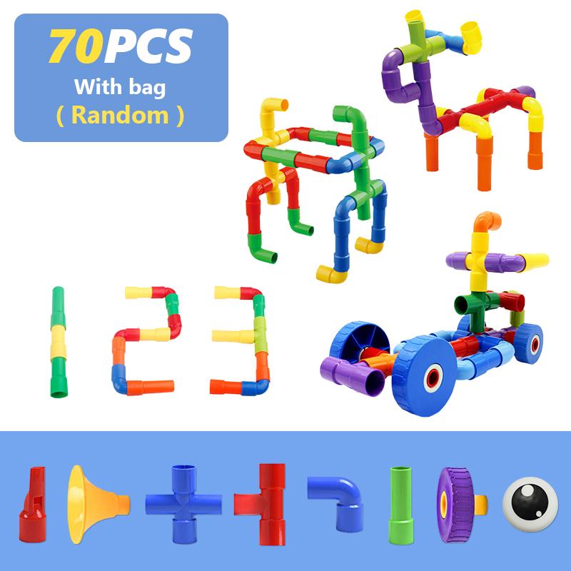 Non-Toxic 21-144 Pcs Pipe Building Block Run Race Bricks 3D Children Diy Assemble And Insert Toys With Blocks Educational Toy For Children