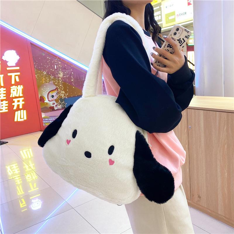 Tote Bag Korean Large Capacity Cartoon Puppy 2025 Plush Ins Cute Student Shoulder Backpack Plush Bag