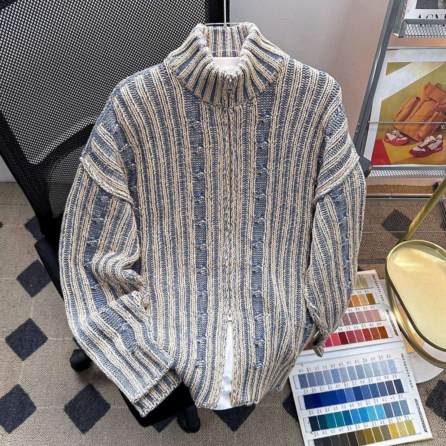 

AmeKaji Men s Two-Tone Half-Zip High Neck Sweater - Japanese Style Knit Cardigan XXL хакі